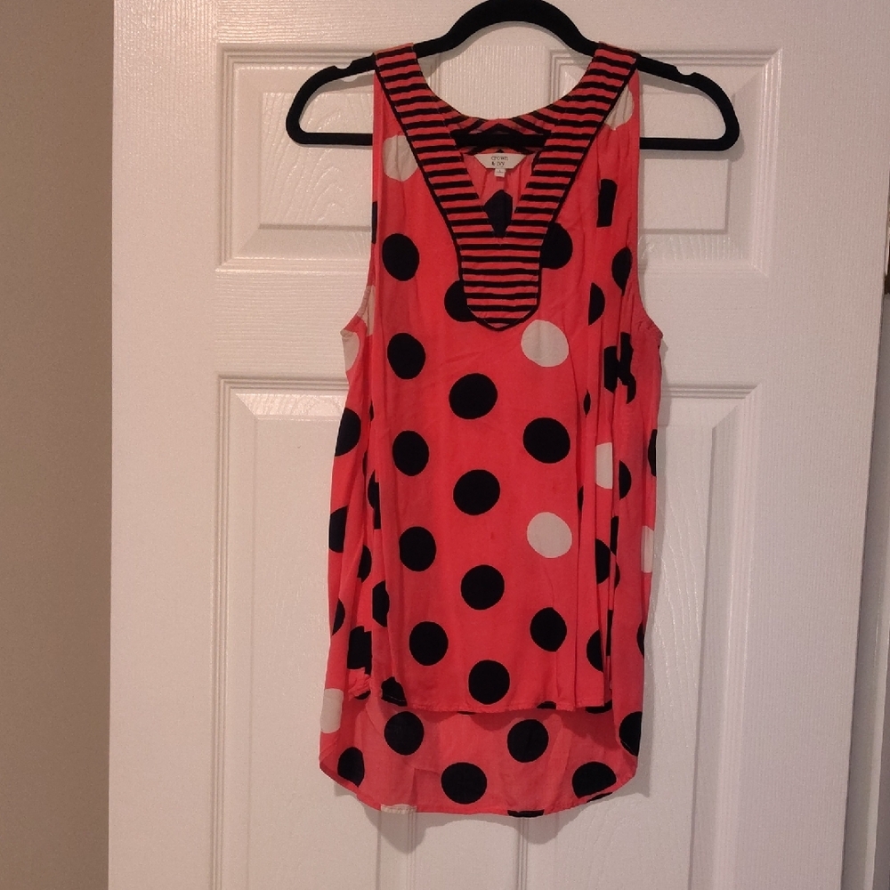 Polka Dot Sleeveless Top - Pink and Black